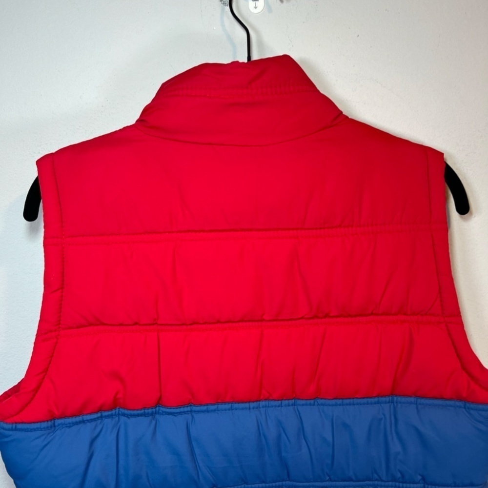 Roxy Quilted Puffer Vest Red Blue Colorblock 70s Retro Lined Cozy Outdoor Medium - Picture 2 of 11